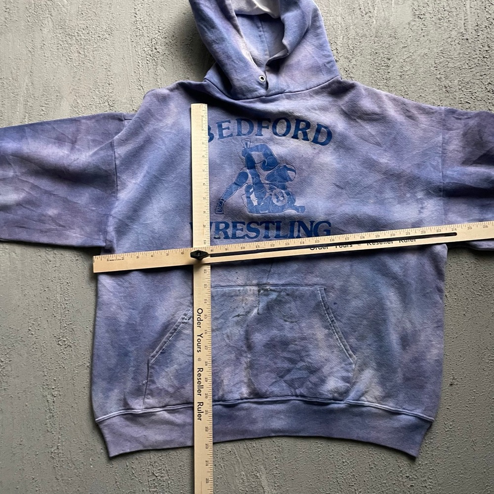 Vintage Bedford Wrestling Hoodie Mens XL Purple 1990s Tie Dye - Picture 10 of 14